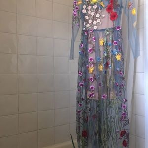 Full length embroidered tulle dress with slip NWOT